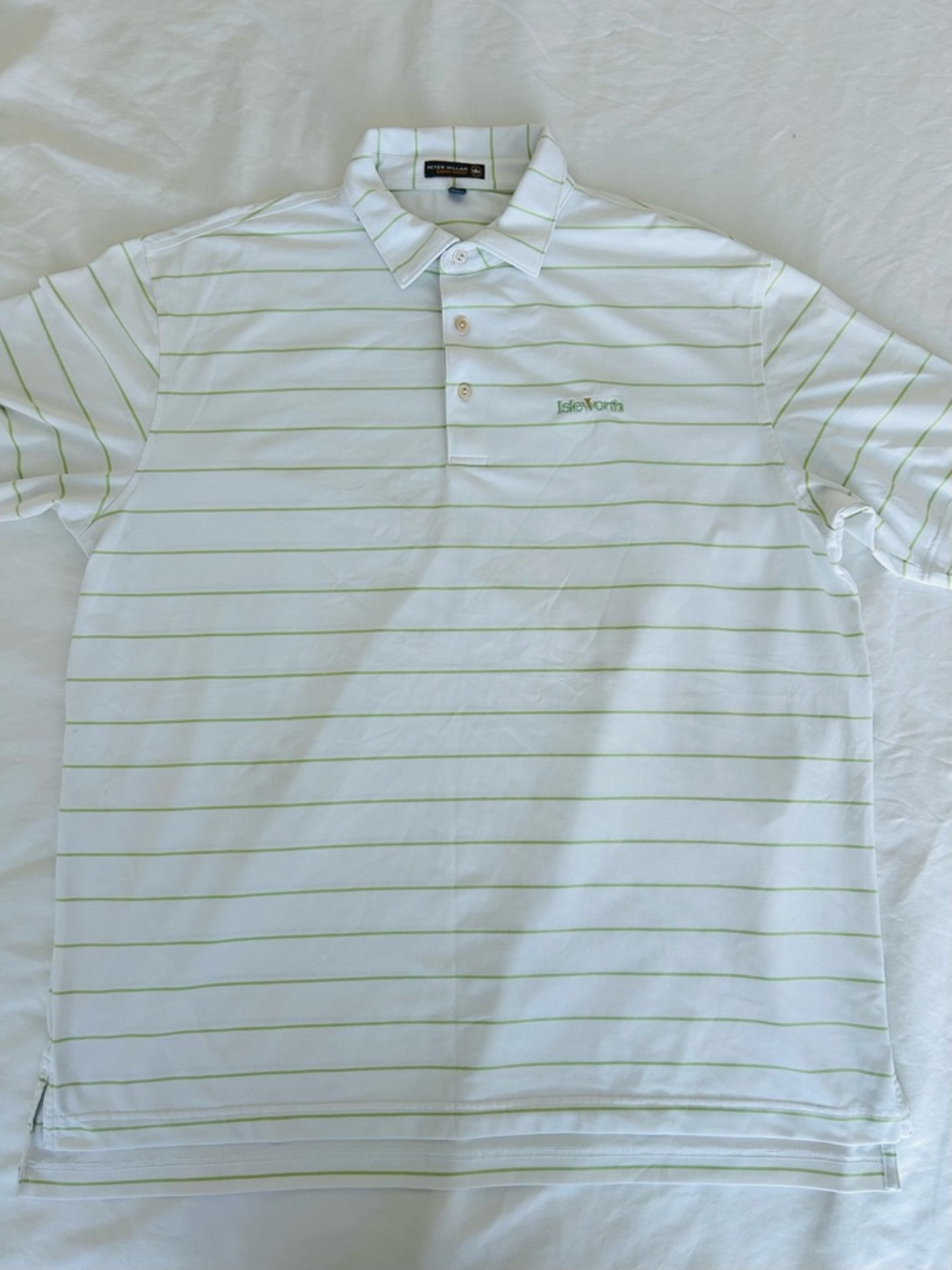 Peter Millar Men's summer Comfort Shirt XL Short Sleeve White & Green Striped